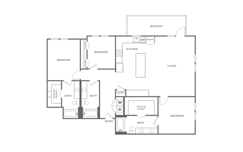 Floor plan for 3 beds, 3 baths, 1625 sqft